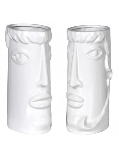 Set of 2 Faces Ceramic Vases