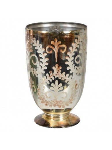 Etched Gold Distressed Glass Hurricane