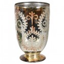 Etched Gold Distressed Glass Hurricane