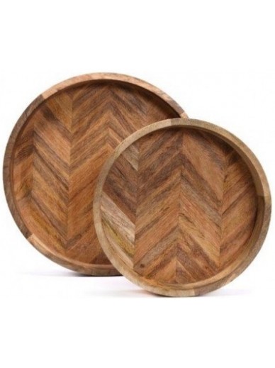 Herringbone Round Wooden Tray LARGE