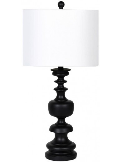 Black Turn Wood Style Lamp With White Shade