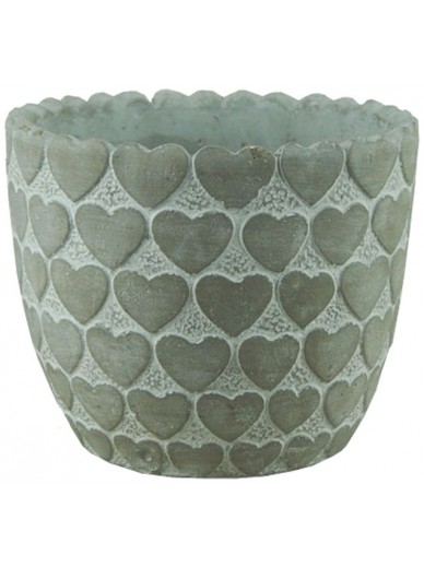 Whitewashed Pot with Heart Design 15cm