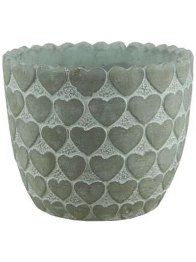 Whitewashed Pot with Heart Design 13cm