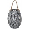 GREY WOVEN LANTERN WITH ROPE HANDLE 33CM