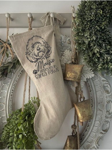 Personalised Cockapoo /Cavapoo Linen Christmas Stocking