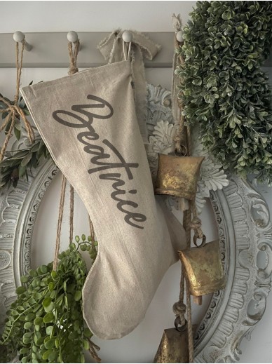 Personalised Linen Christmas Stocking with Name